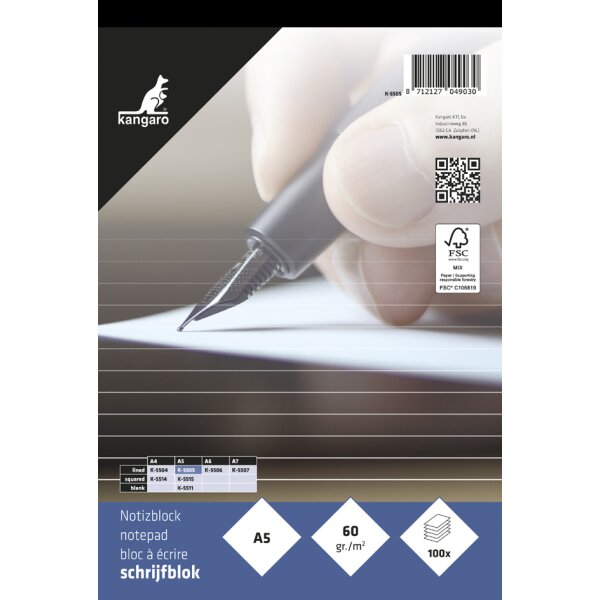kangaro Bloc-notes A5, ligné, 100 feuilles
