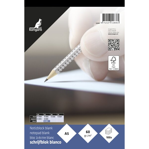kangaro Bloc-notes A5, ligné, 100 feuilles