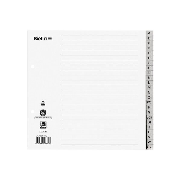 BIELLA Register PP A4 1/2 H. 19642400U grau A-Z 24-teilig