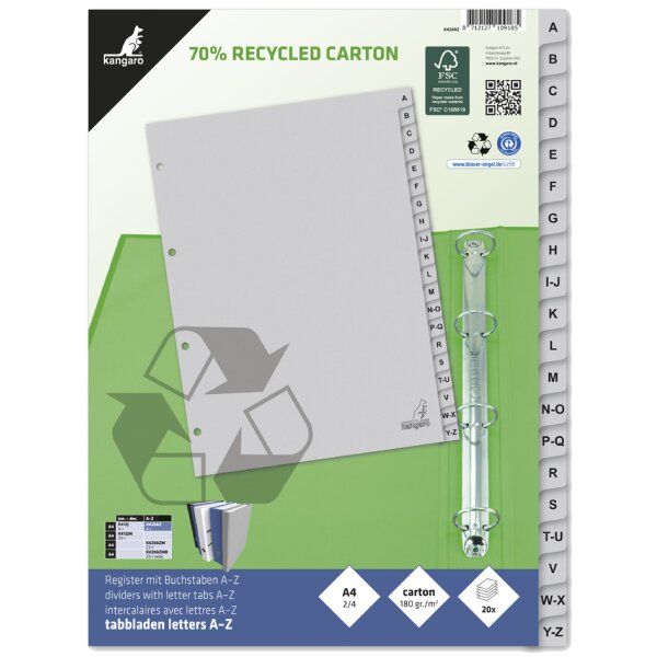 kangaro Karton-Register ECO, A-Z, DIN A4, 20-teilig