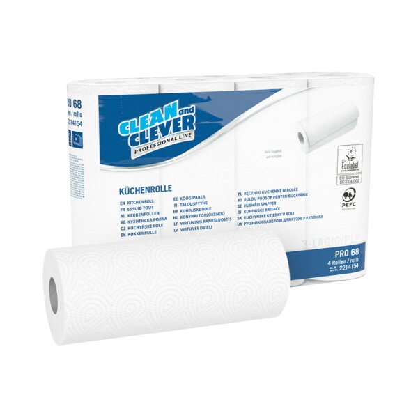 CLEAN AND CLEVER Rouleaux de ménage 3x 26x23cm P1710 PRO68, blanc 32 rl.,64 flls.
