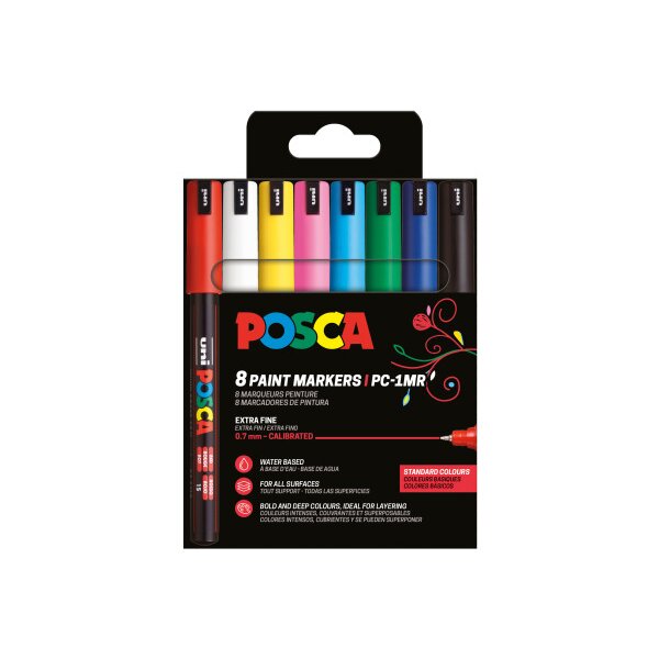 POSCA Fineliner 0.7mm PC-1MR 8P 8 pi&egrave;ces, assorti