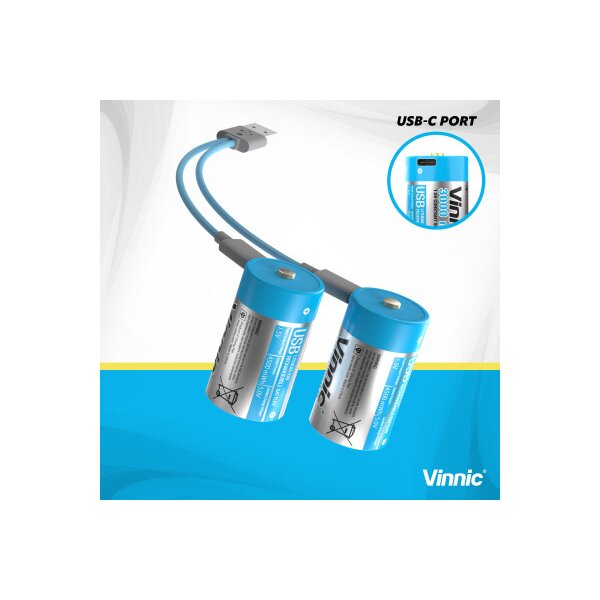 VINNIC USB Rech. Batt. D Type-C VPRB-UCD-2PC 3000mAh,Case,2pcs.