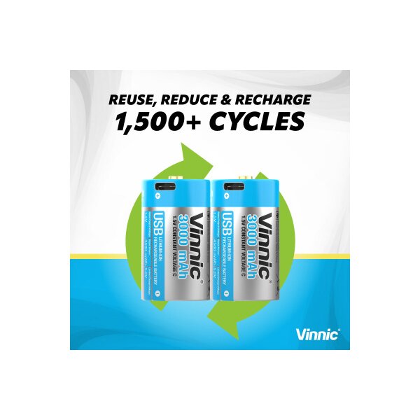 VINNIC USB Rech. Batt. D Type-C VPRB-UCD-2PC 3000mAh,Case,2pcs.