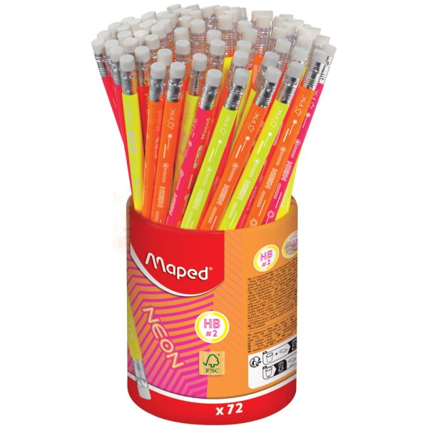 Maped Bleistift NEON, mit Radierer, HB, 72er Köcher