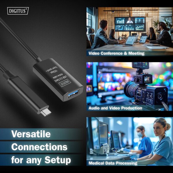 DIGITUS C&acirc;ble de rallonge actif USB 3.2 Gen1, 5 m