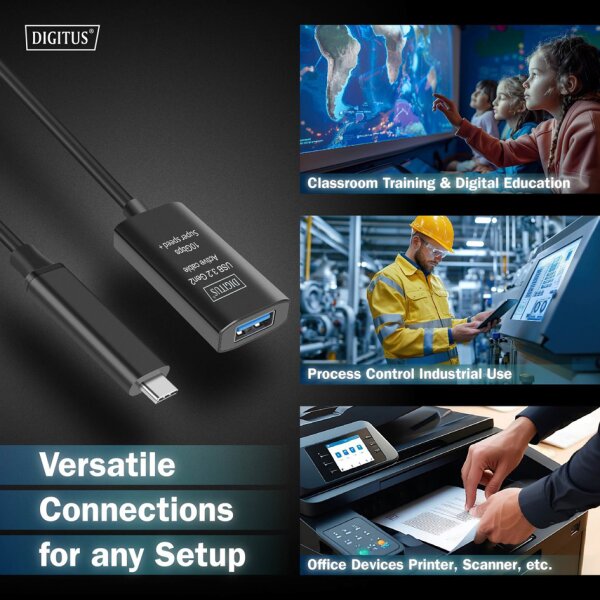 DIGITUS USB 3.2 Gen2 Aktives Verlängerungskabel, 5,0 m