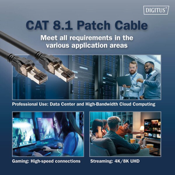 DIGITUS Câble de brassage, cat. 8.1, S/FTP, 0,5 m, noir