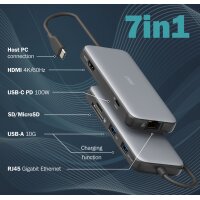 DIGITUS Station daccueil USB-C, 7 ports, gris/noir