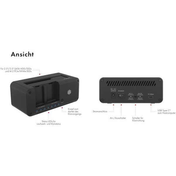 ICY BOX Docking- & Clonestation for IB-2924MSCL-C31 2.5,3.5in SATA & 2x M.2 NVMe