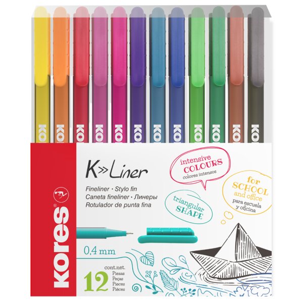 Kores Feutre Fineliner K-Liner, tracé: 0,4 mm, étui de 12