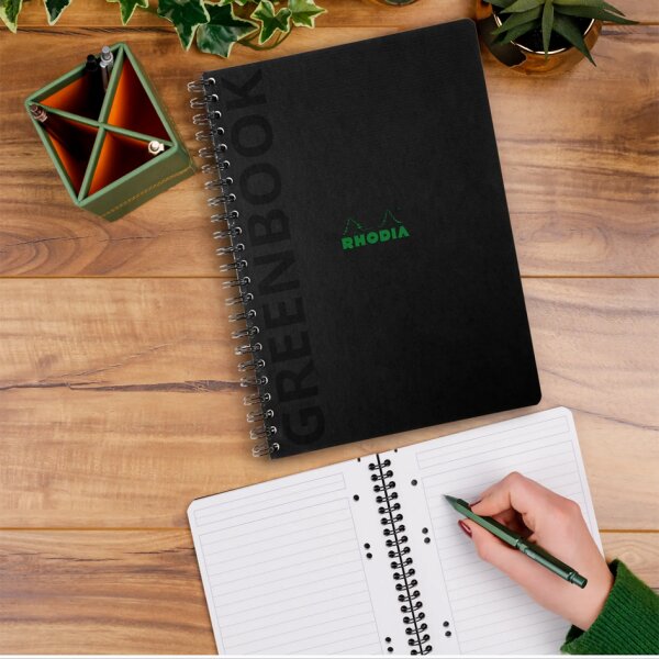RHODIA Cahier à spirale GREENPAD, A4+, ligné, noir