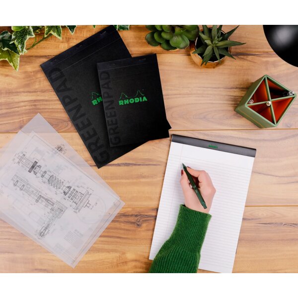 RHODIA Notizblock GREENPAD, DIN A5, liniert, schwarz