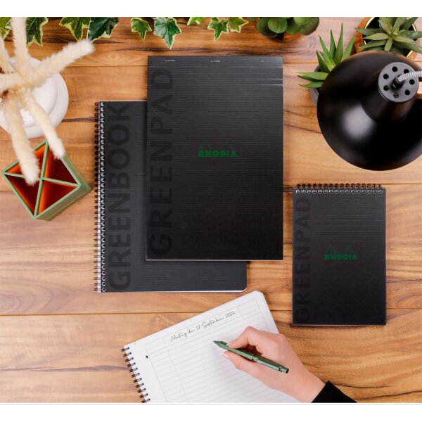 RHODIA Cahier &agrave; spirale GREENPAD, A5+, quadrill&eacute;, noir