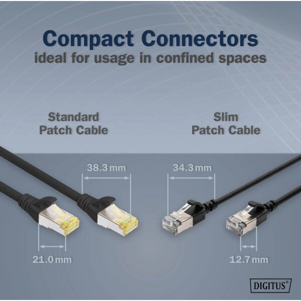 DIGITUS Slim Patchkabel, Kat. 6A, F FTP, grau, 1,0 m