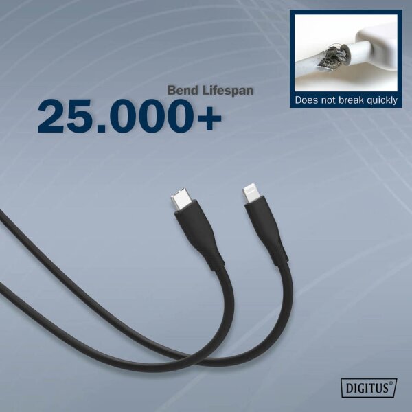 DIGITUS C&acirc;ble silicone, USB-C - Lightning, 0,5 m