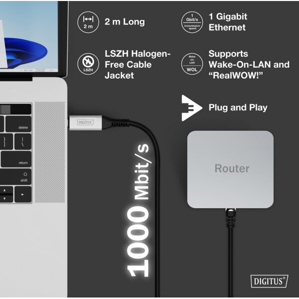 DIGITUS USB 3.2 Ethernet Kabel, USB-C - RJ45 Stecker, 10 m