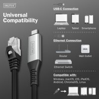 DIGITUS Câble Ethernet USB 3.2, USB-C - RJ45 mâle, 2 m