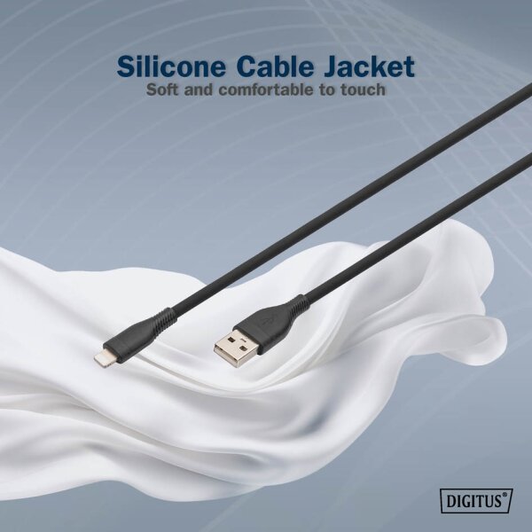 DIGITUS Câble silicone, USB-A - Lightning, 2,0 m