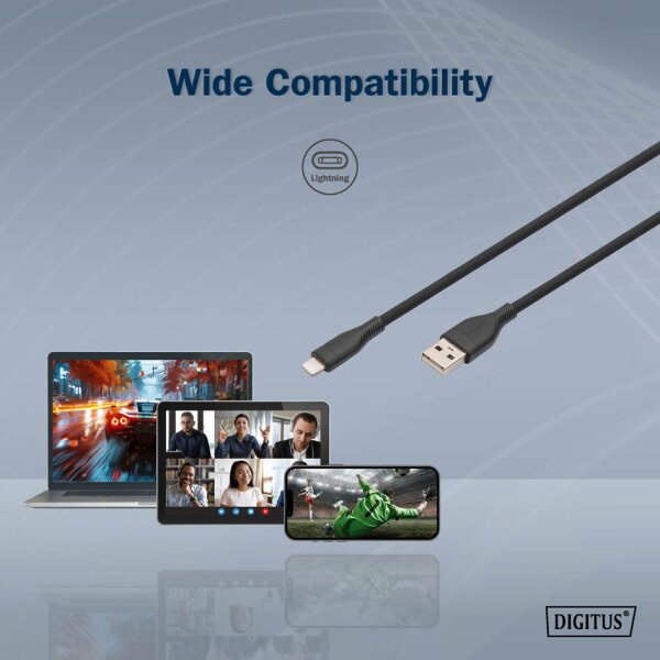 DIGITUS Silikon-Anschlusskabel, USB-A - Lightning, 0,5 m