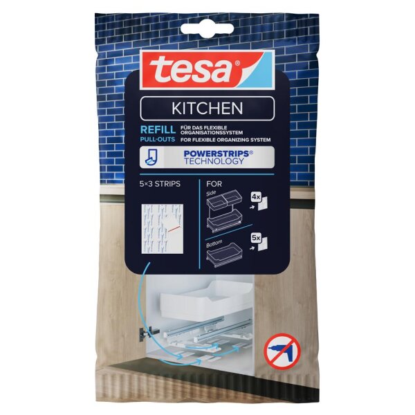 tesa KITCHEN Powerstrips Nachf&uuml;llset f&uuml;r Schrankausz&uuml;ge