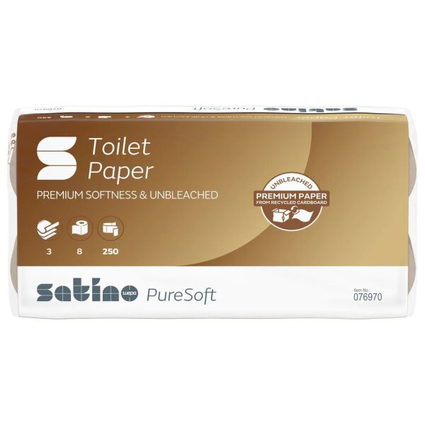 SATINO PureSoft Recycling Toilettenpapier beige, 3-lagig, 250 Blatt- 1/2 Palette (1024 Rollen)