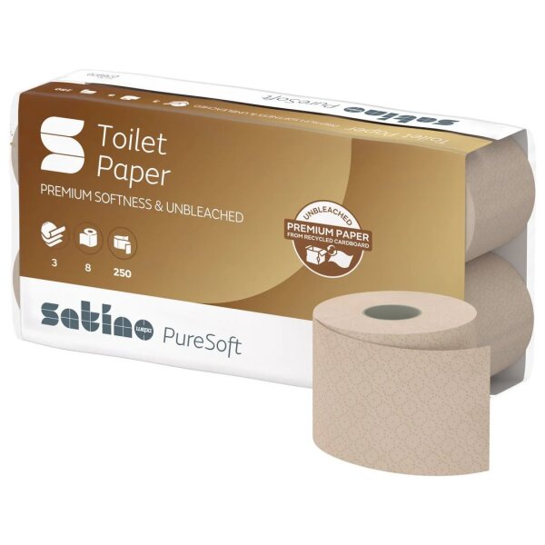 SATINO PureSoft Recycling Toilettenpapier beige, 3-lagig, 250 Blatt- 1/2 Palette (1024 Rollen)