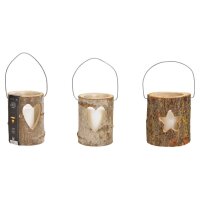 ROOST Holzlaterne 16x18cm 10029002 Herz/Stern,ass. mit Kerze