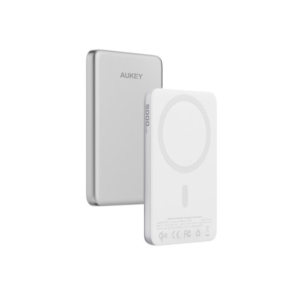 AUKEY MagFusion Slim 5000mAh PB-MS07 SW Powerbank Qi2 Wireless,White