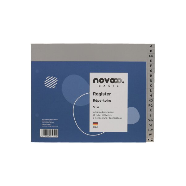 NOVOOO Register PP 1/2 H&ouml;he 40962 grau A-Z 20-teilig