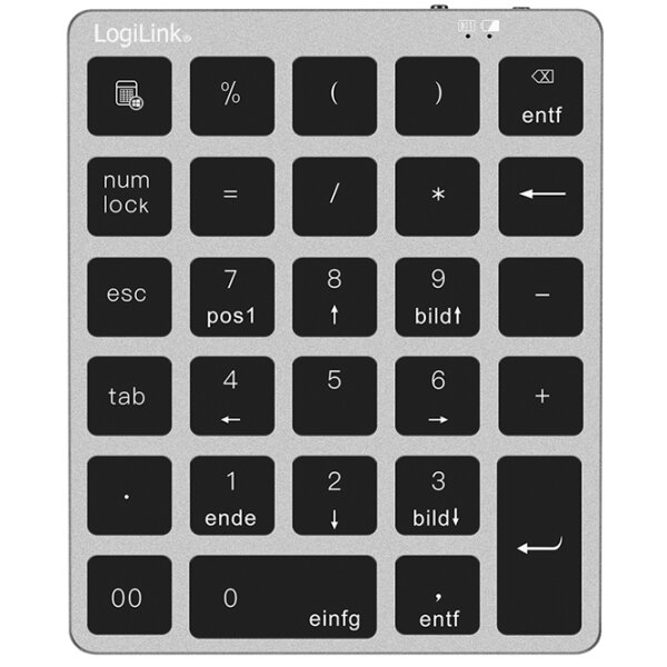 LogiLink BT 5.0 Nummernblock, 28 Tasten, kabellos, grau