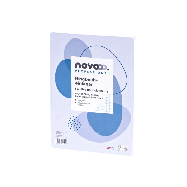 NOVOOO Ringbucheinlagen A4 729794 4mm kariert,100g, Rand 100 Bl.