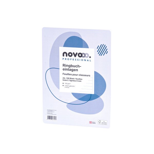 NOVOOO Anneau liant insert, marge A4 729795 lign&eacute;, 9mm, 100g 100 flls.