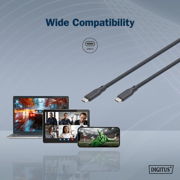 DIGITUS Câble USB 2.0 en silicone, USB-C, 2,0 m, noir