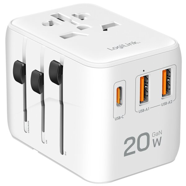 LogiLink Universal-Reiseadapter (EU AUS US UK), 20 Watt