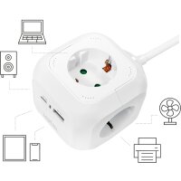 LogiLink Steckdosenwürfel, 4-fach + 2x USB, weiss