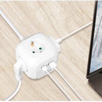 LogiLink Steckdosenwürfel, 4-fach + 2x USB, weiss
