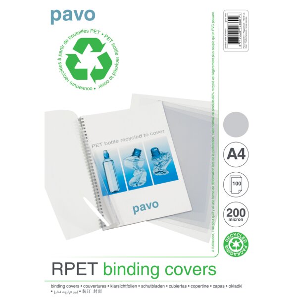 pavo Plats de couverture, A4, rPET, transparent, 0,20 mm