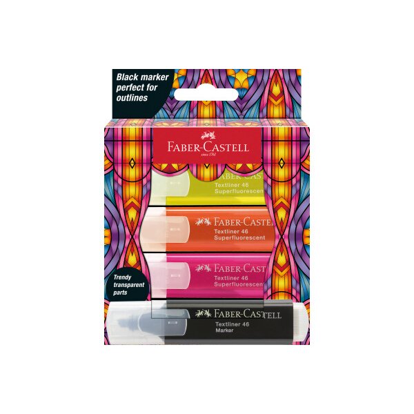 FABER-CASTELL Textmarker TL 46 Glassy 254693 Superfluor 4 Stück