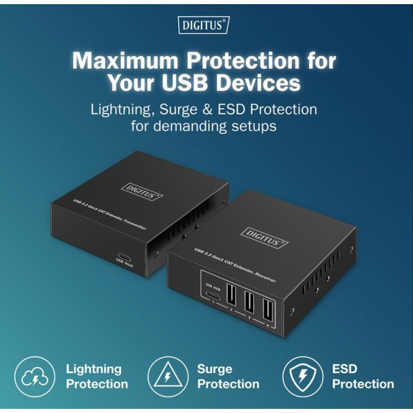 DIGITUS Extenseur USB 3.2 Gen1, 5 Gbps, 4 ports, noir