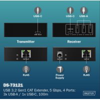 DIGITUS Extenseur USB 3.2 Gen1, 5 Gbps, 4 ports, noir