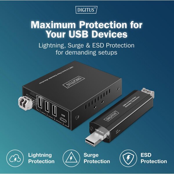 DIGITUS Extenseur USB 3.2 Gen1, 4 ports, fibre, 300 m