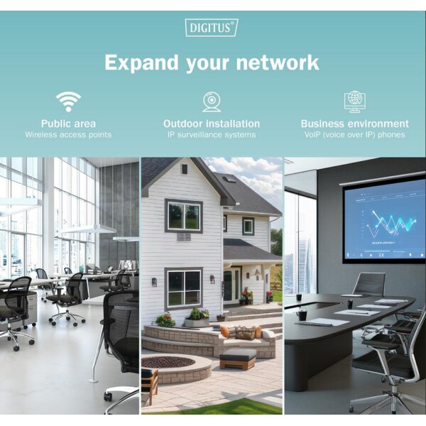 DIGITUS Injecteur Gigabit Ethernet PoE +, 802.3at, 30 W