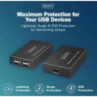 DIGITUS USB 2.0 Extender, USB-A, 4 Ports, schwarz