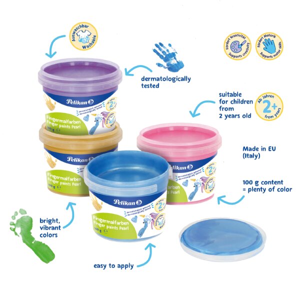 Pelikan Gouache aux doigts Couleurs nacrées, set de 4