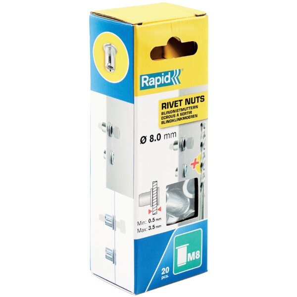 Rapid Blindnietmuttern M8, aus Stahl, in Schachtel