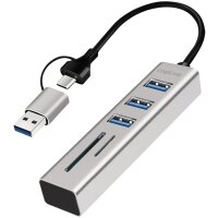 LogiLink USB 3.0 Hub mit Kartenleser, 3-Port, silber