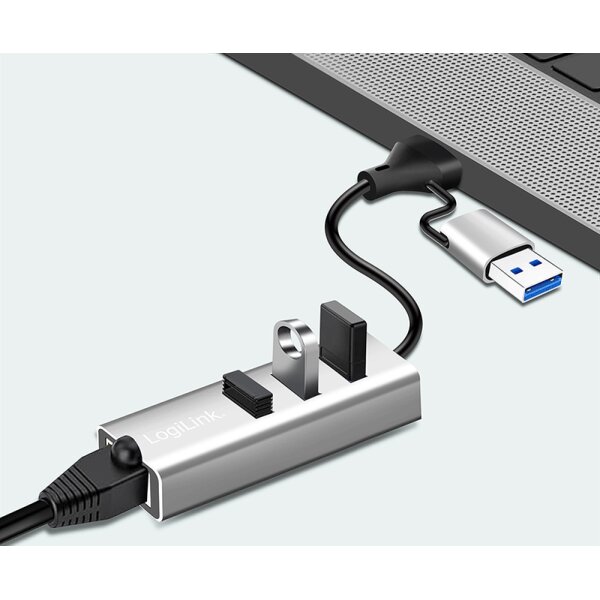 LogiLink Adaptateur USB 3.2 - Gigabit Ethernet, 3 ports USB