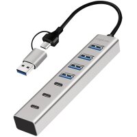 LogiLink USB 3.0 Hub, 7-Port, 4x USB-A 3x USB-C, silber
