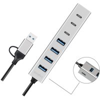 LogiLink Hub USB 3.0, 7 ports, 4x USB-A / 3x USB-C, argent